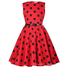 Kate Kasin Kids Sleeveless Vintage Retro Cotton Black Dots Pattern Vintage Girls Summer Dress KK000250-15